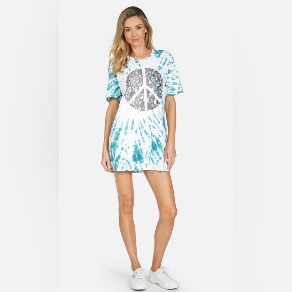 Lauren Moshi Peace Hippie Boyfriend Tshirt Dress Tie Dye Relaxed 100% Cotton